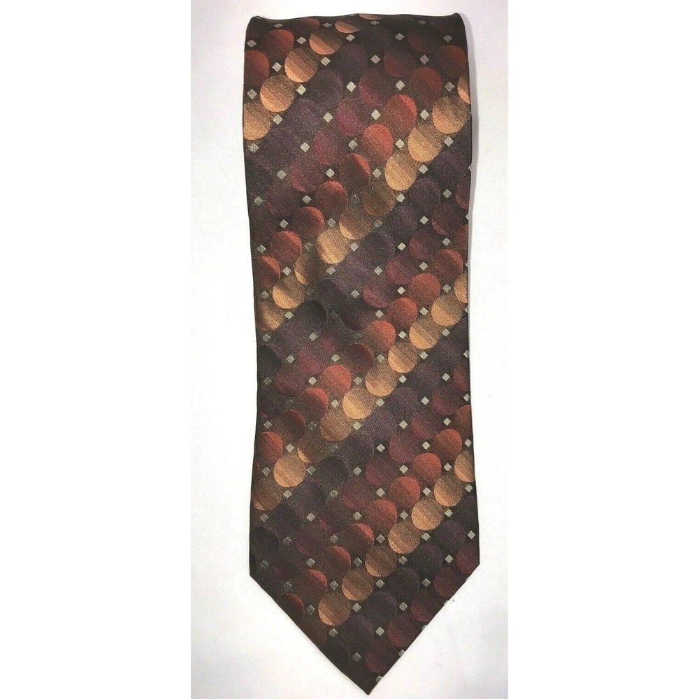 NOS John Ashford Shades of Metallic Brown‎ & Gold Circles Silk Neck Tie 58" long